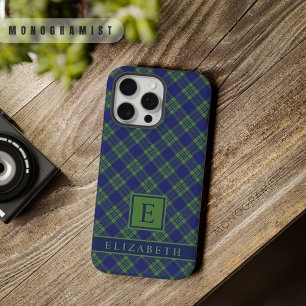 Anpassbares Dunkles Navy Blau Grün Kariert iPhone 15 Pro Max Hülle