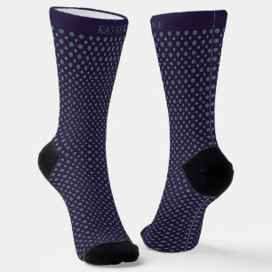 Anpassbares dunkles Navy Blau Grün Punkte Design Socken