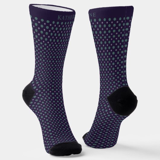 Anpassbares dunkles Navy Blau Grün Punkte Design Socken (Gewinkelt)