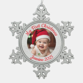 Anpassbares Erstes Weihnachten für Babys Schneeflocken Zinn-Ornament