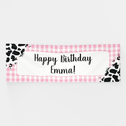Anpassbares Geburtstagsbanner Rosa Gingham Banner (Horizontal)