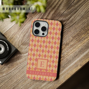 Anpassbares Gelb Pink Rot Orange Argyle-Muster iPhone 15 Pro Max Hülle