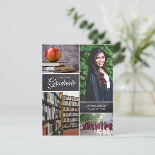 Anpassbares Graduate Foto Collage Class Party Einladung (Stehend Vorderseite)
