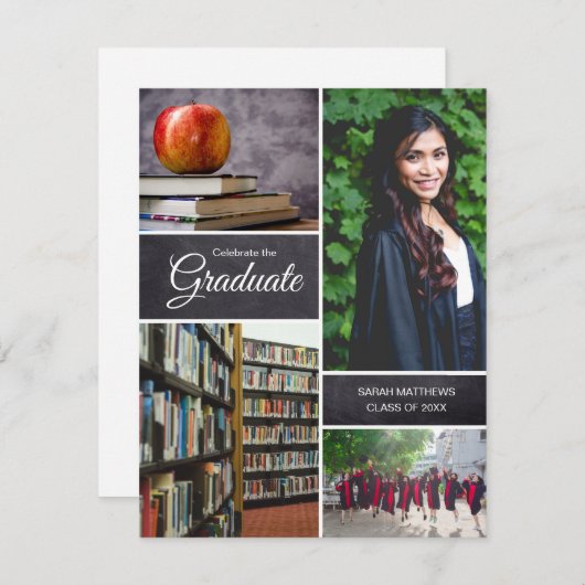 Anpassbares Graduate Foto Collage Class Party Einladung (Vorne/Hinten)