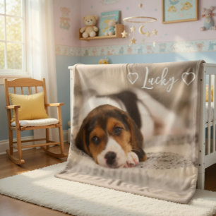 Anpassbares Haustierfoto und Name Fleecedecke
