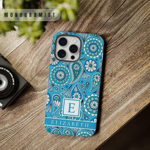 Anpassbares Helles Blaweiß Paisley iPhone 15 Pro Max Hülle