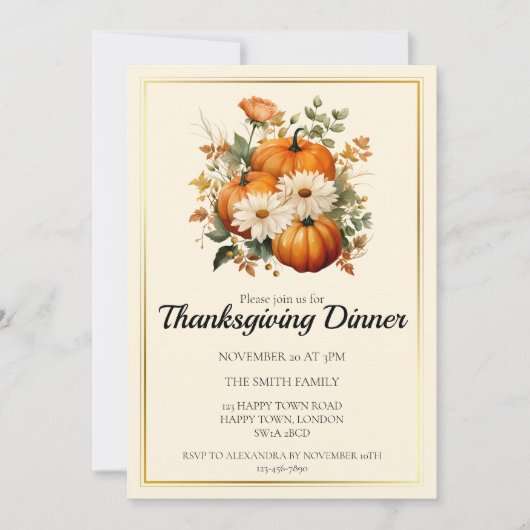 Anpassbares Herbst-Kürbis-Dankeschön-Abendessen Einladung (Vorderseite)
