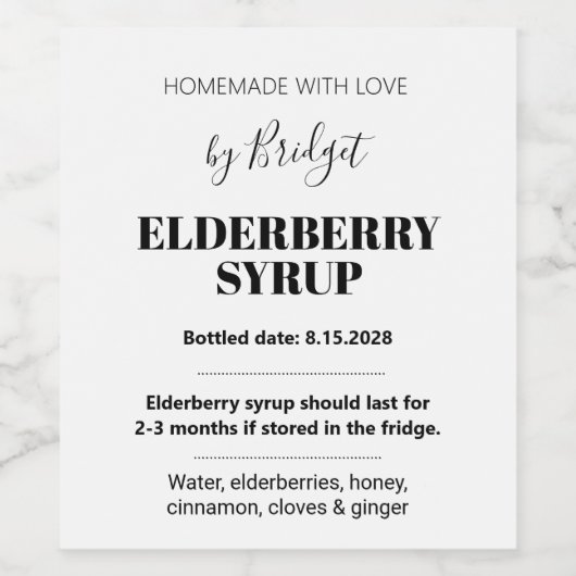 Anpassbares Holunder-Sirup-Label ZEB_01 Weinetikett (Einzelnes Label)