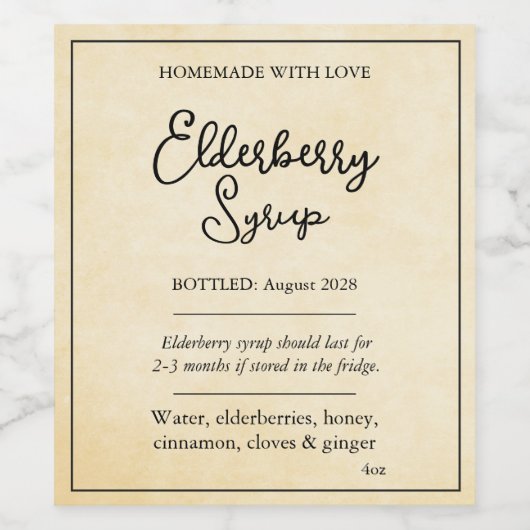Anpassbares Holunder-Sirup-Label ZEB_05a Weinetikett (Einzelnes Label)