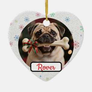 Anpassbares Hund und Knochen Haustier Herz Weihnac Keramik Ornament