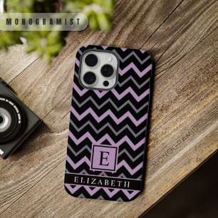 Anpassbares Lila Grau Schwarzes Chevron-Muster iPhone 15 Pro Max Hülle