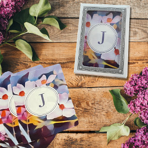 Anpassbares Lila und Blaues Florales mit Initiale Spielkarten