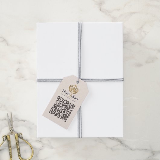 Anpassbares Logo und QR-Code Soft Warm Elfenbein Geschenkanhänger (Mit Garn)