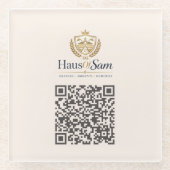 Anpassbares Logo und QR-Code Soft Warm Elfenbein Glasuntersetzer (Vorderseite)