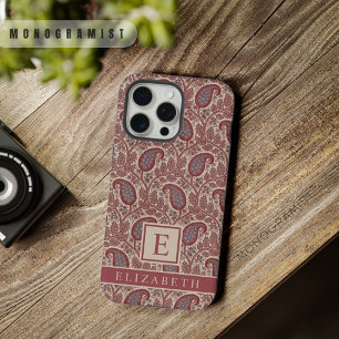 Anpassbares Marine-Rot Grau Beige Rosa Paisley iPhone 15 Pro Max Hülle