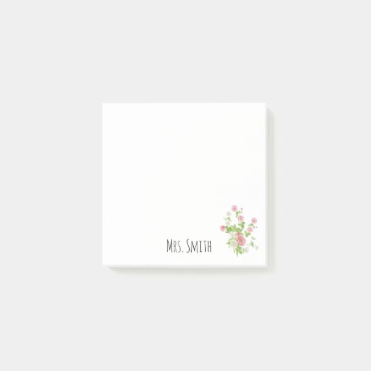 Anpassbares Monogramm Floral Post-it Klebezettel (Vorderseite)
