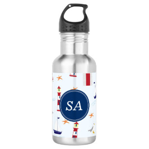 Anpassbares Monogramm - Maritimes Zurück zur Schul Trinkflasche