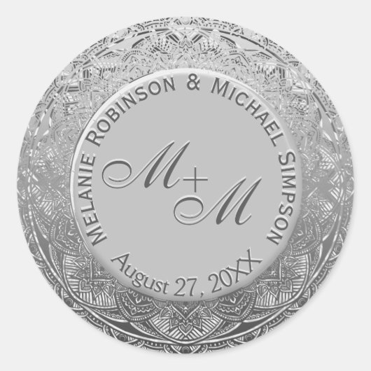 Anpassbares Monogramm-Silver-Wedding-Siegel Runder Aufkleber (Vorderseite)