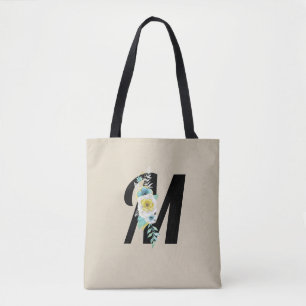 Anpassbares Monogramm Weiß und Aquamarin Blumen-Sp Tasche