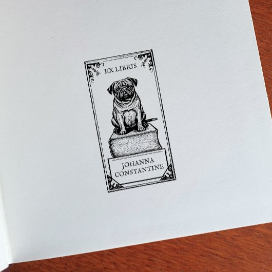 Anpassbares Mops-Buchzeichen Gummistempel