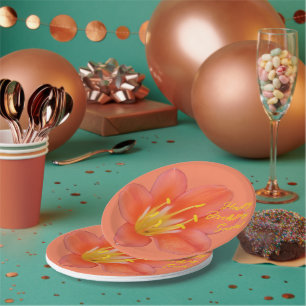 Anpassbares Orange-Blume-Foto Pappteller
