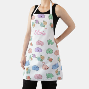 Anpassbares Pastell-Katze-und-Rose-Muster-Schürze Schürze