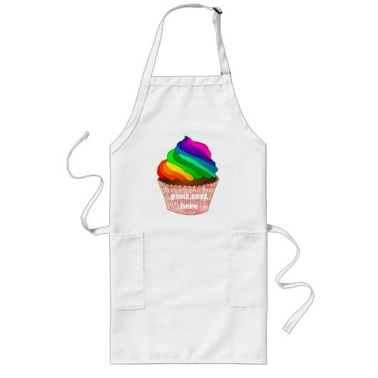 Anpassbares Regenbogen-Cupcake-Stolz-Design Lange Schürze (Vorne)
