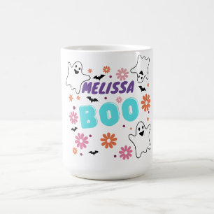 Anpassbares Retro-Boo-Halloween-Blumendesign Kaffeetasse