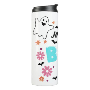 Anpassbares Retro-Boo-Halloween-Blumendesign Thermosbecher