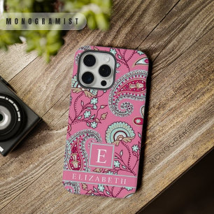 Anpassbares Rosa Blau Weiß Paisley-Muster iPhone 15 Pro Max Hülle
