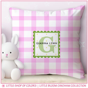 Anpassbares rosa Gingham-Monogramm Kissen