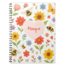 Anpassbares Rosa-Orange-Blumen- und Bienenmuster