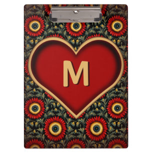 Anpassbares rotes Vintage-Monogramm-Herz-Clipboard Klemmbrett