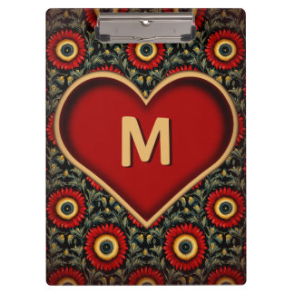 Anpassbares rotes Vintage-Monogramm-Herz-Clipboard Klemmbrett