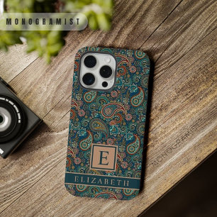Anpassbares Teal Blau Grün Paisley-Muster iPhone 15 Pro Max Hülle
