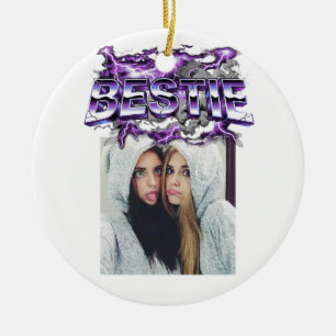 Anpassbares Vintage-Bootleg-Bestie-Foto aus den 90 Keramik Ornament