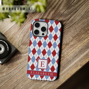 Anpassbares Weiß Blau Rot Argyle-Muster iPhone 15 Pro Max Hülle