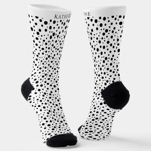 Anpassbares weißes und schwarzes Polka-Dot-Design Socken (Gewinkelt)