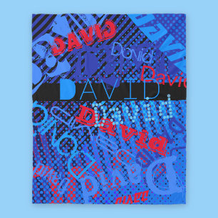 Anpassen beliebiger Name oder Wort   Blau Schwarz/ Fleecedecke