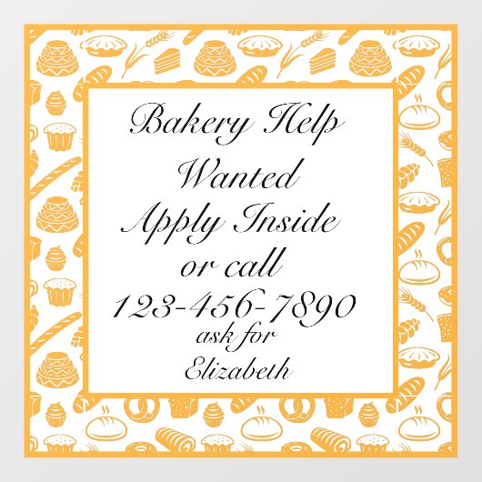 Anpassen der Bäckerei Hilfe Gewollt Bäckerei Koch Fensteraufkleber (Blatt)