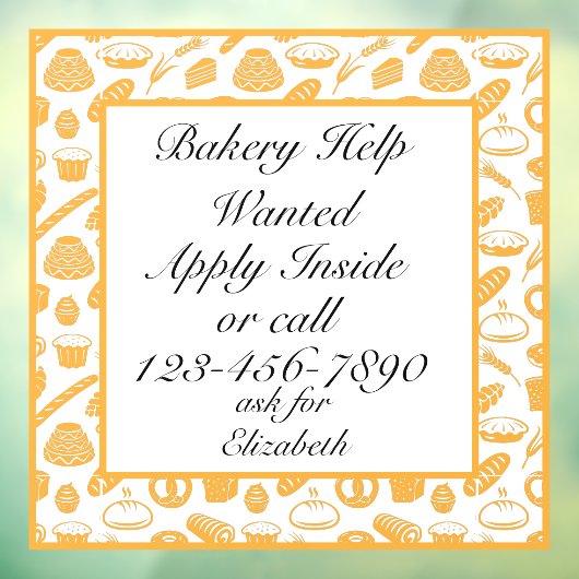 Anpassen der Bäckerei Hilfe Gewollt Bäckerei Koch Fensteraufkleber (Blatt 3)