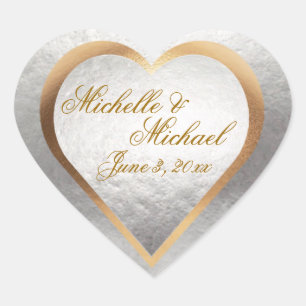 Anpassen der Einladung von Hochzeiten Gold Silberh Herz-Aufkleber