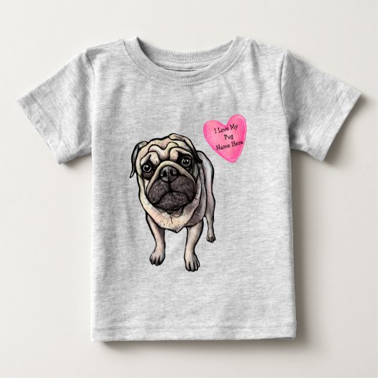 Anpassen der Liebe des Mops-Hundes Baby T-shirt (Vorderseite)