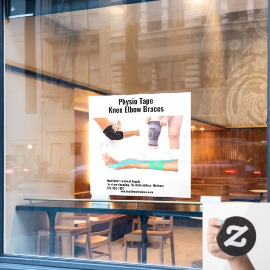 Anpassen der physischen Versorgung des Kniebesyste Fensteraufkleber (Café-Fenster)