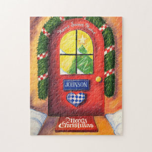 Anpassen der Red Merry Christmas Front Door Zuhaus Puzzle