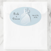 Anpassen des Blue Retro Wedding Dancers Coords Ovaler Aufkleber (Tasche)