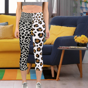 Anpassen des braunen weißen schwarzen Katzen-Muste Capri Leggings