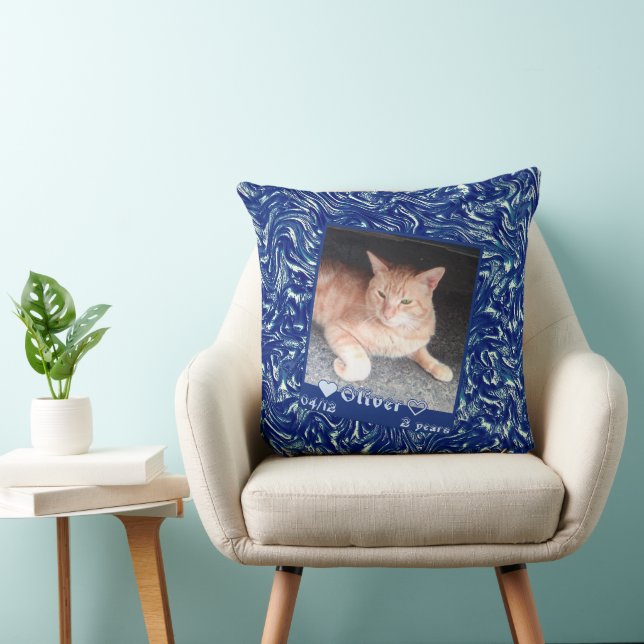 Anpassen des Frame Foto Katze auf dunkelblauer Tex Kissen (Stuhl )