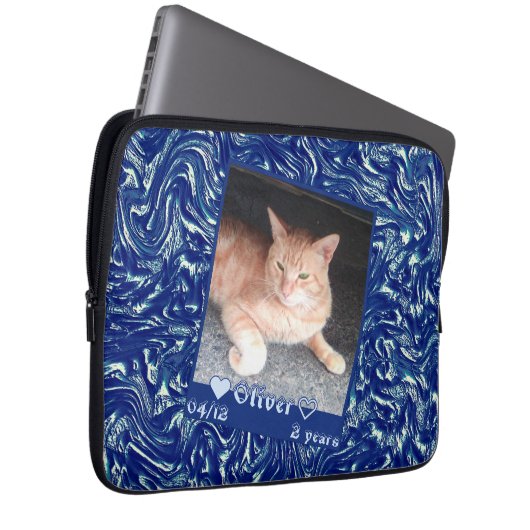 Anpassen des Frame Foto Katze auf dunkelblauer Tex Laptopschutzhülle (Vorne Rechts)