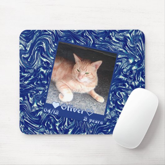 Anpassen des Frame Foto Katze auf dunkelblauer Tex Mousepad (Mit Mouse)